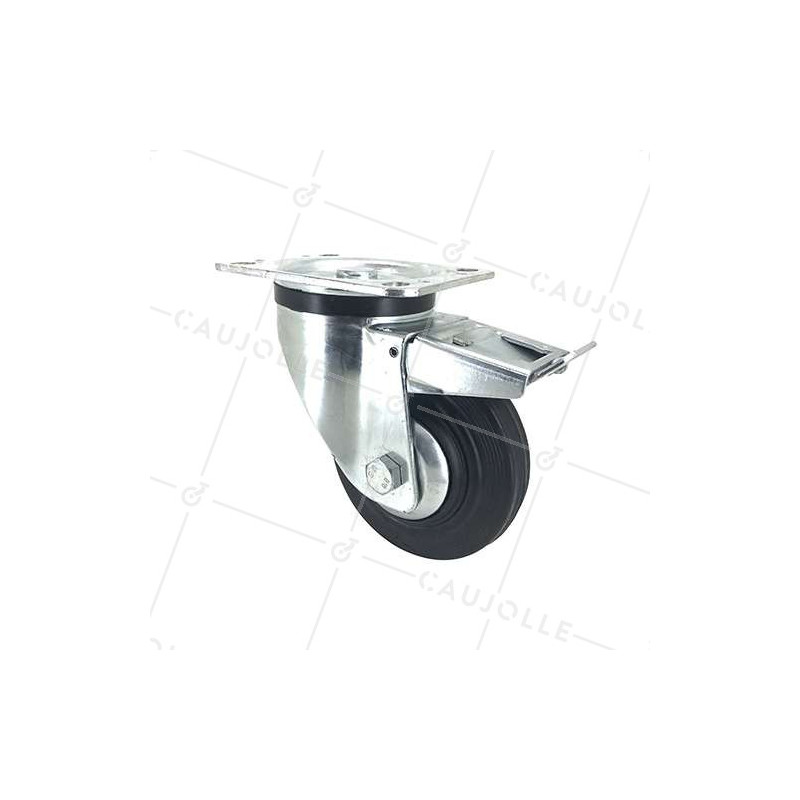 Roulette à platine et frein en caoutchouc diamètre 125mm