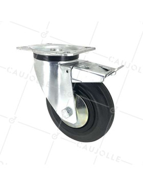 Ruota INDUSTRIALE RINFORZATA A Piastra CON FRENATURA IN GOMMA DIAMETRO 160 MM CARICO 200 KG - S74C160AF • Caujolle