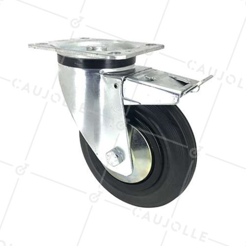 Ruota INDUSTRIALE RINFORZATA A Piastra CON FRENATURA IN GOMMA DIAMETRO 160 MM CARICO 200 KG - S74C160AF • Caujolle