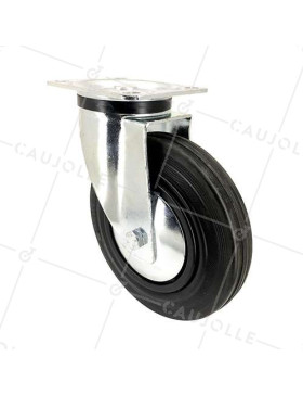 Ruota INDUSTRIALE A Piastra IN GOMMA DIAMETRO 200 MM CARICO 200 KG - S74C200 • Caujolle
