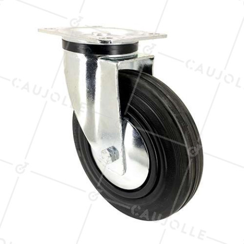 Ruota INDUSTRIALE A Piastra IN GOMMA DIAMETRO 200 MM CARICO 200 KG - S74C200 • Caujolle