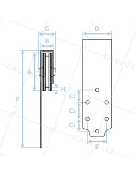 MONTATURA PER PORTALE SOSPESO A Gola QUADRA DIAMETRO 60 MM PER RAIL DI 10 MM CARICO 250 KG
