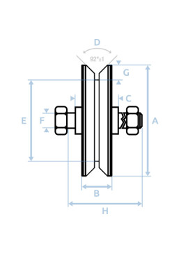 Ruota DI PORTA SCORREVOLE NERA SUPER RESISTENTE A Gola E DIAMETRO 50 MM PER RAIL TRIANGOLARE CARICO 200 KG ASSE 10 MM
