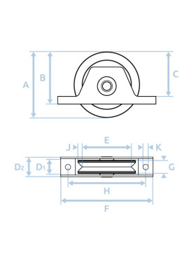 Ruota DI PORTA A INCASTRO DIAMETRO 100 MM PER RAIL TRIANGOLARE UNIVERSALE CARICO 370 KG
