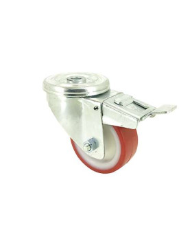 RUEDA DE MANIPULACIÓN CON AGUJERO PASANTE Y FRENO, DE POLIURETANO ROJO, DIÁMETRO DE 80 MM, CAPACIDAD DE CARGA DE 100 KG - S06NP 