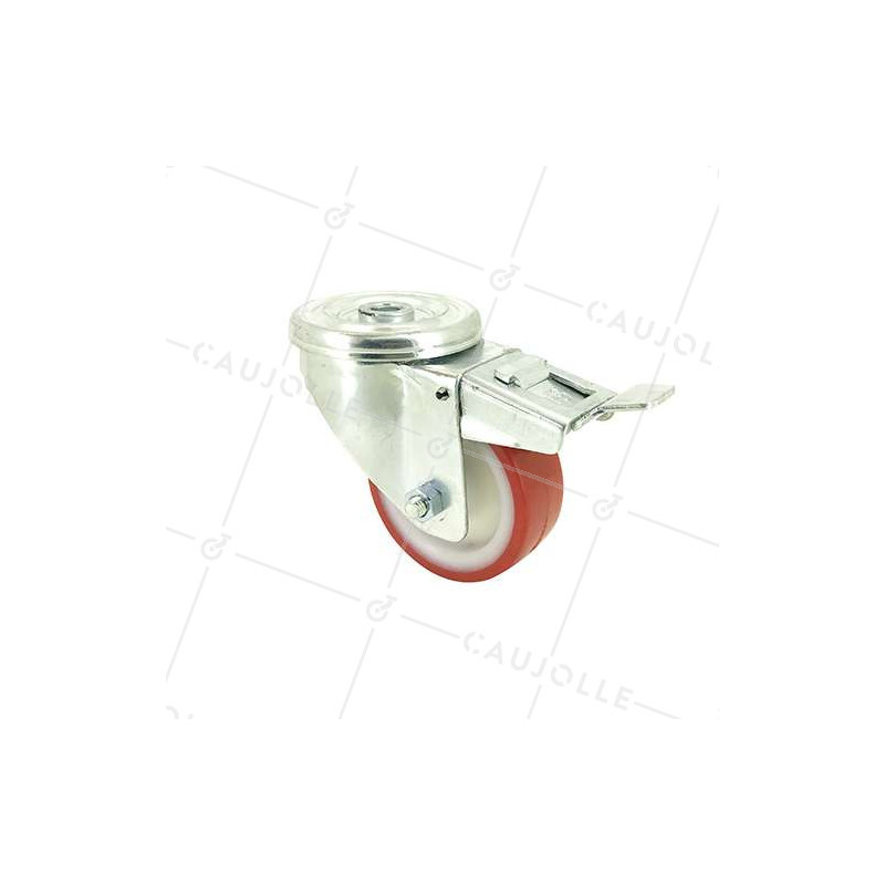 RUEDA DE MANIPULACIÓN CON AGUJERO PASANTE Y FRENO, DE POLIURETANO ROJO, DIÁMETRO DE 80 MM, CAPACIDAD DE CARGA DE 100 KG - S06NP 