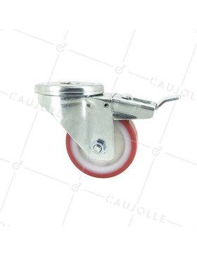 RUEDA DE MANIPULACIÓN CON AGUJERO PASANTE Y FRENO, DE POLIURETANO ROJO, DIÁMETRO DE 80 MM, CAPACIDAD DE CARGA DE 100 KG - S06NP 