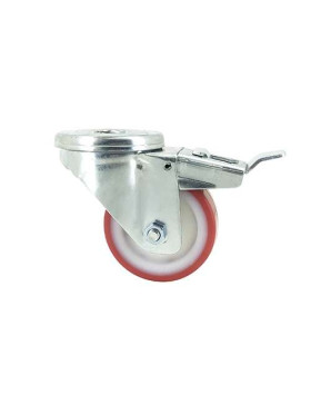 RUEDA DE MANIPULACIÓN CON AGUJERO PASANTE Y FRENO, DE POLIURETANO ROJO, DIÁMETRO DE 80 MM, CAPACIDAD DE CARGA DE 100 KG - S06NP 