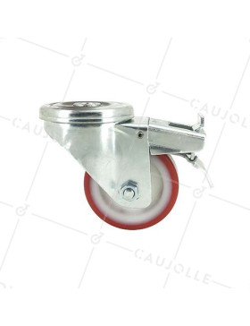 RUEDA DE MANIPULACIÓN CON AGUJERO PASANTE Y FRENO, DE POLIURETANO ROJO, DIÁMETRO DE 80 MM, CAPACIDAD DE CARGA DE 100 KG - S06NP 
