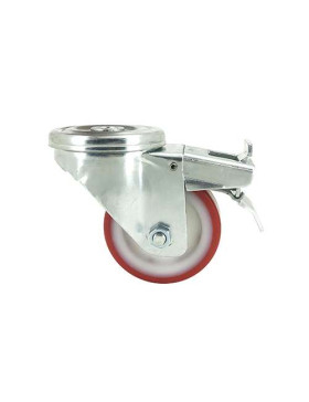 RUEDA DE MANIPULACIÓN CON AGUJERO PASANTE Y FRENO, DE POLIURETANO ROJO, DIÁMETRO DE 80 MM, CAPACIDAD DE CARGA DE 100 KG - S06NP 