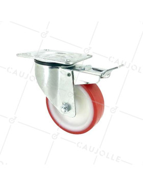 Ruota DI MANUTENZIONE CON FRENATURA IN POLIURETANO ROSSO DIAMETRO 100 MM CARICO 120 KG - S2NP 100AF • Caujolle