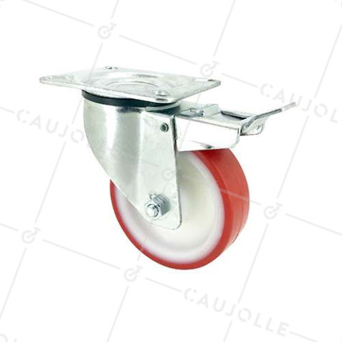 Ruota DI MANUTENZIONE CON FRENATURA IN POLIURETANO ROSSO DIAMETRO 100 MM CARICO 120 KG - S2NP 100AF • Caujolle