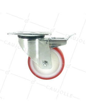 Roulette pivotante à frein en nylon polyuréthane diamètre 100 mm