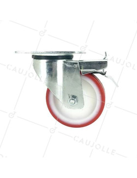 Roulette pivotante à frein en nylon polyuréthane diamètre 100 mm