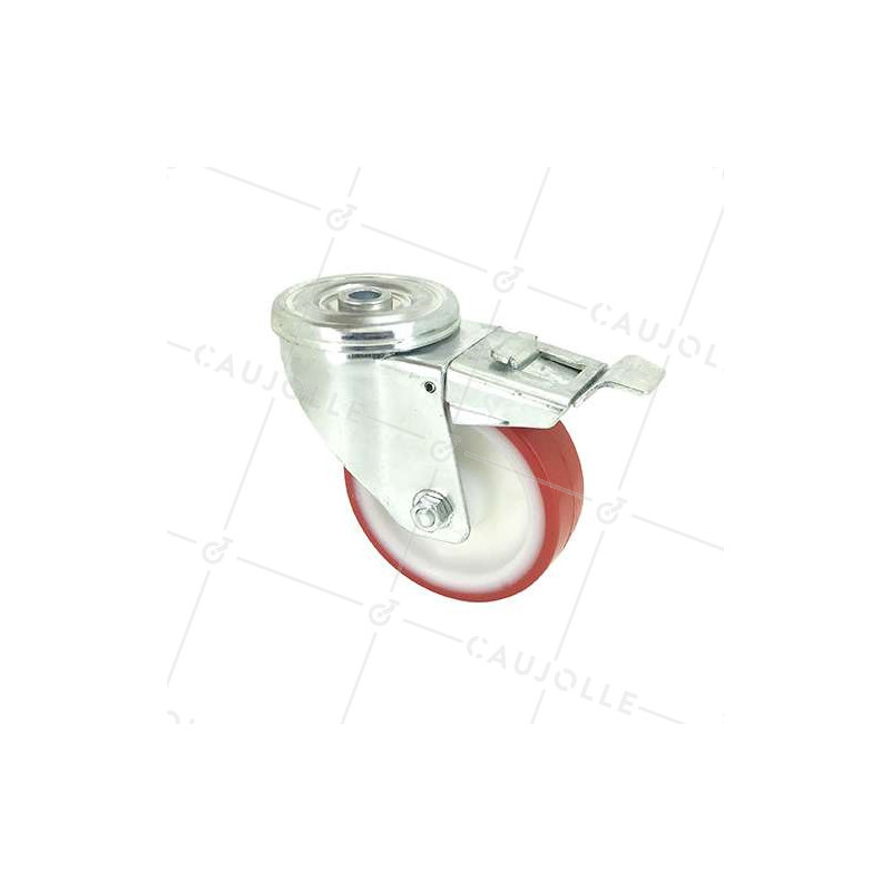 RUEDA DE MANIPULACIÓN CON AGUJERO PASANTE Y FRENO, DE POLIURETANO ROJO, DIÁMETRO DE 100 MM, CAPACIDAD DE CARGA DE 120 KG - S06NP