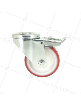 RUEDA DE MANIPULACIÓN CON AGUJERO PASANTE Y FRENO, DE POLIURETANO ROJO, DIÁMETRO DE 100 MM, CAPACIDAD DE CARGA DE 120 KG - S06NP