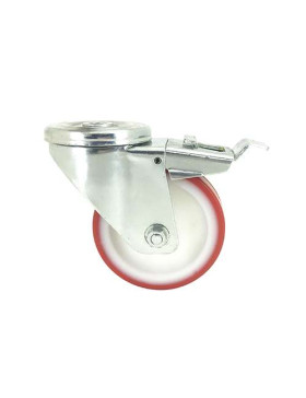 RUEDA DE MANIPULACIÓN CON AGUJERO PASANTE Y FRENO, DE POLIURETANO ROJO, DIÁMETRO DE 100 MM, CAPACIDAD DE CARGA DE 120 KG - S06NP