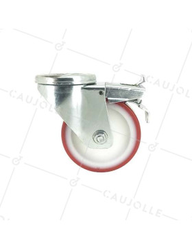 RUEDA DE MANIPULACIÓN CON AGUJERO PASANTE Y FRENO, DE POLIURETANO ROJO, DIÁMETRO DE 100 MM, CAPACIDAD DE CARGA DE 120 KG - S06NP