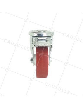 RUEDA DE MANIPULACIÓN CON AGUJERO PASANTE Y FRENO, DE POLIURETANO ROJO, DIÁMETRO DE 100 MM, CAPACIDAD DE CARGA DE 120 KG - S06NP