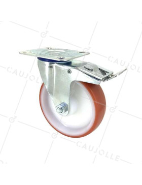 Ruota DI MANUTENZIONE CON FRENATURA IN POLIURETANO ROSSO DIAMETRO 125 MM CARICO 120 KG - S2NP 125AF • Caujolle