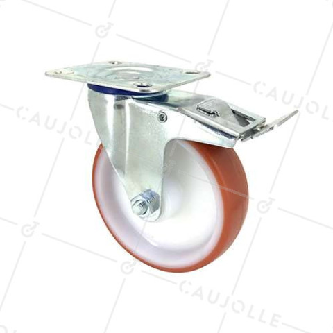 Ruota DI MANUTENZIONE CON FRENATURA IN POLIURETANO ROSSO DIAMETRO 125 MM CARICO 120 KG - S2NP 125AF • Caujolle