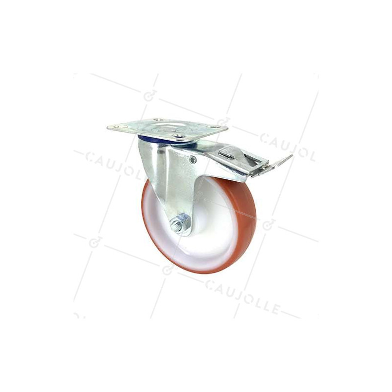 Roulette pivotante à frein en nylon polyuréthane diamètre 125 mm