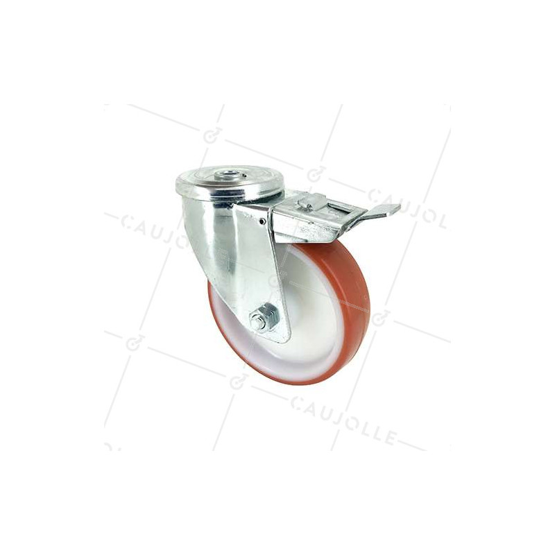 RUEDA DE MANIPULACIÓN CON AGUJERO PASANTE Y FRENO, DE POLIURETANO ROJO, DIÁMETRO DE 125 MM, CAPACIDAD DE CARGA DE 120 KG - S06NP