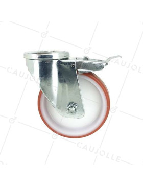 RUEDA DE MANIPULACIÓN CON AGUJERO PASANTE Y FRENO, DE POLIURETANO ROJO, DIÁMETRO DE 125 MM, CAPACIDAD DE CARGA DE 120 KG - S06NP