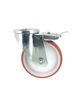 RUEDA DE MANIPULACIÓN CON AGUJERO PASANTE Y FRENO, DE POLIURETANO ROJO, DIÁMETRO DE 125 MM, CAPACIDAD DE CARGA DE 120 KG - S06NP