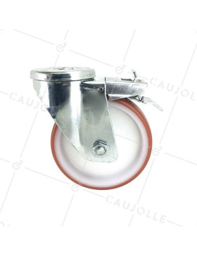 RUEDA DE MANIPULACIÓN CON AGUJERO PASANTE Y FRENO, DE POLIURETANO ROJO, DIÁMETRO DE 125 MM, CAPACIDAD DE CARGA DE 120 KG - S06NP