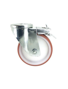 RUEDA DE MANIPULACIÓN CON AGUJERO PASANTE Y FRENO, DE POLIURETANO ROJO, DIÁMETRO DE 125 MM, CAPACIDAD DE CARGA DE 120 KG - S06NP