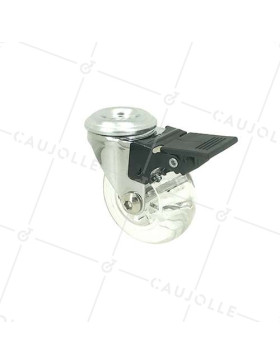 Ruota DESIGN PIVOTANTE A Foro di fissaggio A FRENO TRASPARENTE FLESSIBILE DIAMETRO 50 MM CARICO 40KG A FISSAGGIO DI 10 MM - S140TR 50OAF • Caujolle