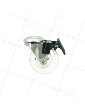 Ruota DESIGN PIVOTANTE A Foro di fissaggio A FRENO TRASPARENTE FLESSIBILE DIAMETRO 50 MM CARICO 40KG A FISSAGGIO DI 10 MM - S140