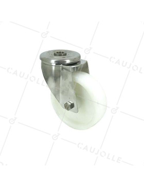 Ruota A Foro di fissaggio IN INOX E Ruota IN NYLON DIAMETRO 100 MM CARICO 150 KG CON FISSAGGIO DI 12 MM - INOX O 100 • Caujolle