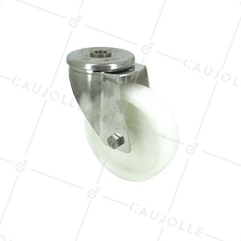 Ruota A Foro di fissaggio IN INOX E Ruota IN NYLON DIAMETRO 100 MM CARICO 150 KG CON FISSAGGIO DI 12 MM - INOX O 100 • Caujolle
