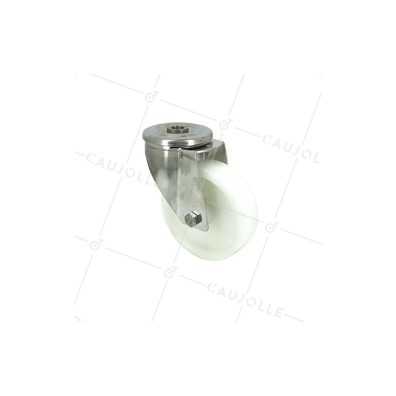 Roulette à oeil en inox avec galet en nylon diamètre 100 mm
