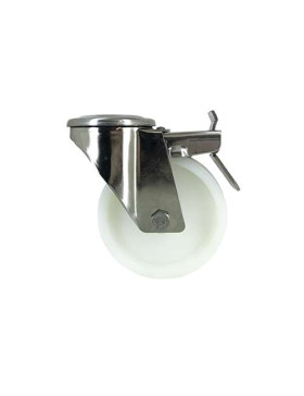 RUEDA CON AGUJERO PASANTE DE 12 MM, FRENO INOXIDABLE Y RODILLO DE NAILON DE 100 MM DE DIÁMETRO, 150 KG DE CARGA - INOXIDABLE O 1