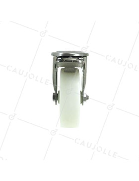 RUEDA CON AGUJERO PASANTE DE 12 MM, FRENO INOXIDABLE Y RODILLO DE NAILON DE 100 MM DE DIÁMETRO, 150 KG DE CARGA - INOXIDABLE O 1