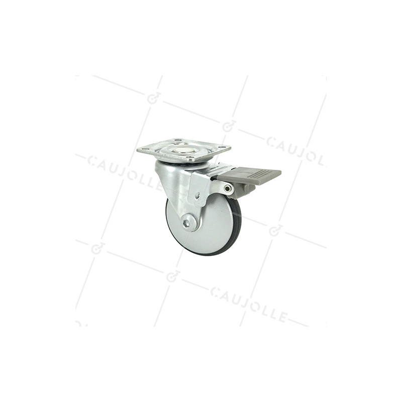 Roulette design en métal et aluminium gris à frein, diamètre 50 mm