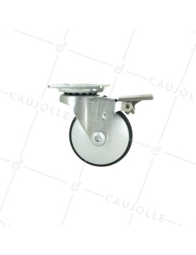 Roulette design en métal et aluminium gris à frein, diamètre 50 mm