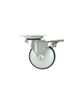 Roulette design en métal et aluminium gris à frein, diamètre 50 mm