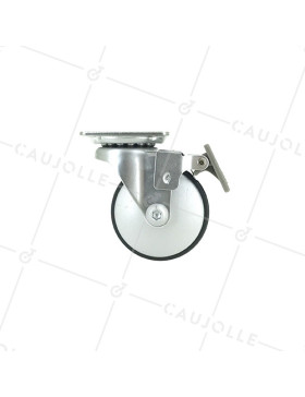 Roulette design en métal et aluminium gris à frein, diamètre 50 mm