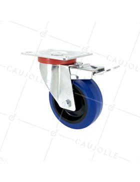 Ruota INDUSTRIALE ELASTICA NON MACCHIANTE A FRENO PER FLIGHTCASES DIAMETRO 100 MM CARICO 120 KG - S2NS100AFBLEUE • Caujolle