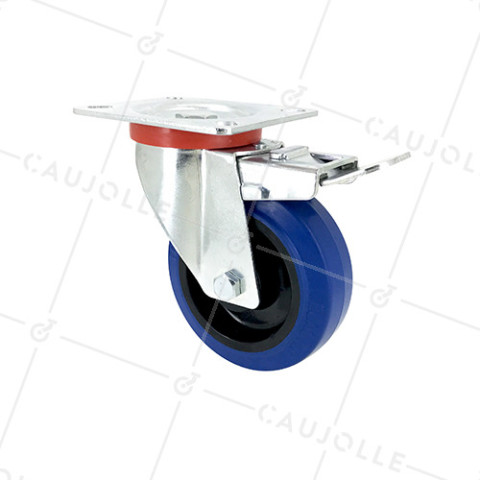 Ruota INDUSTRIALE ELASTICA NON MACCHIANTE A FRENO PER FLIGHTCASES DIAMETRO 100 MM CARICO 120 KG - S2NS100AFBLEUE • Caujolle