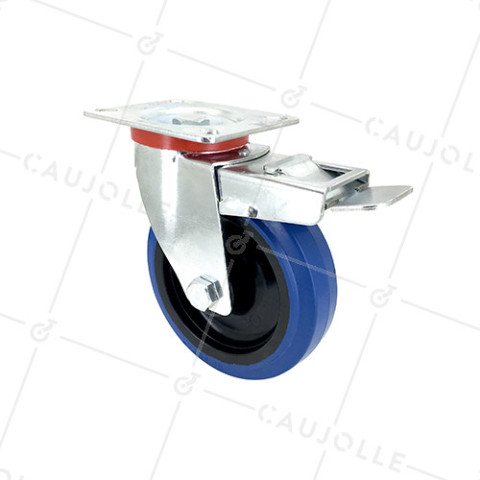 Ruota INDUSTRIALE ELASTICA NON MACCHIANTE CON FRENATURA PER FLIGHTCASE DIAMETRO 125 MM CARICO 120 KG - S2NS125AFBLEUE • Caujolle