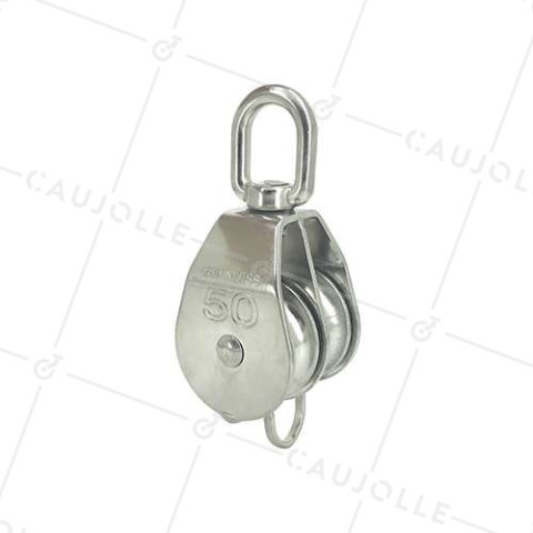 PULLEY IN ACCIAIO INOX MARINO 316 DOPPIA PULLE DIAMETRO 50 MM CARICO 750 KG • Caujolle