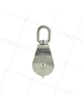 Poulie avec émerillon et double galets de diamètre 50 mm