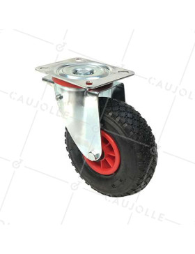 Ruota GONFIABILE TUTTO TERRE PIVOTANTE CON FRENO DIAMETRO 260 MM CARICO 80 KG • Caujolle