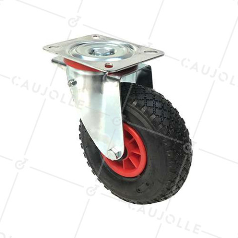 Ruota GONFIABILE TUTTO TERRE PIVOTANTE CON FRENO DIAMETRO 260 MM CARICO 80 KG • Caujolle