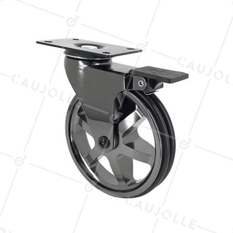 Ruota DESIGN IN ALLUMINIO CROMO SPECCHIO CON FRENANTE DIAMETRO 125MM CARICO 70KG - BLACKNICKEL 125PAF • Caujolle